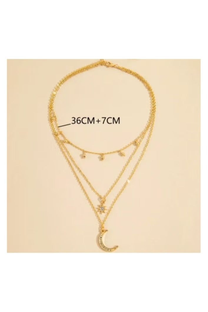 جلوسكي قلادة معدنية رائجة على شكل هلال وقمر ونجمة مع أحجار الراين - قلادة جرس نسائية - Image 2