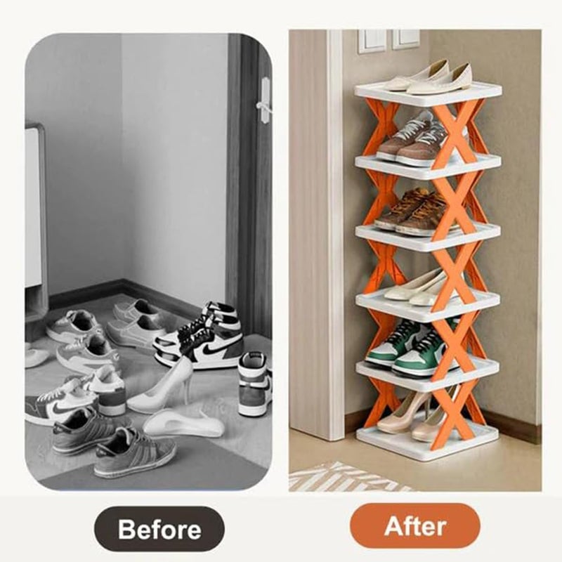 F4FIVE 6Layer Plastic Shoe Storage Rack Adjustable Stackable Shelf Corner Tower for Bedroom Entryway Shelf Footwear Collapsible Corner Tower Shoes and Book Slots Rack - Image 3