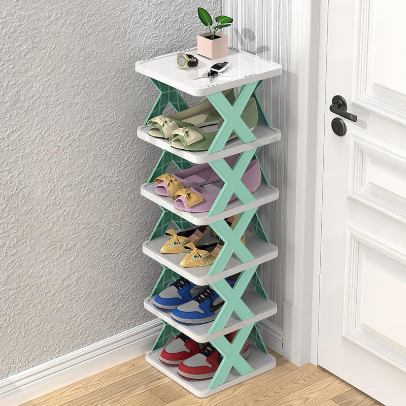 F4FIVE 6Layer Plastic Shoe Storage Rack Adjustable Stackable Shelf Corner Tower for Bedroom Entryway Shelf Footwear Collapsible Corner Tower Shoes and Book Slots Rack - Image 1