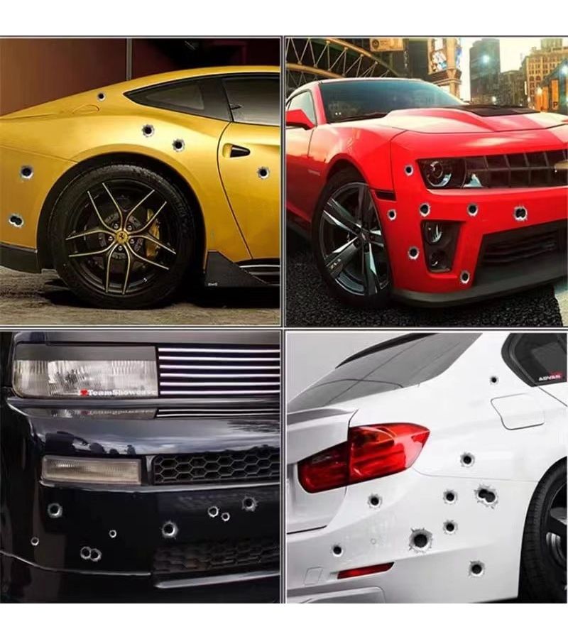 Set Of 24 Silvery Gray Bullet Hole Stickers For Laptops Vehicles Surfaces - Image 1