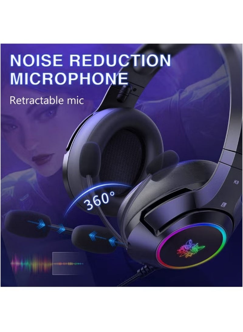 ONIKUMA K9 Gaming Headset – Immersive 3.5 Surround Sound | Noise-Canceling Mic for PS4/PC | RGB Luminous Design & Crystal Clear Audio - Image 5