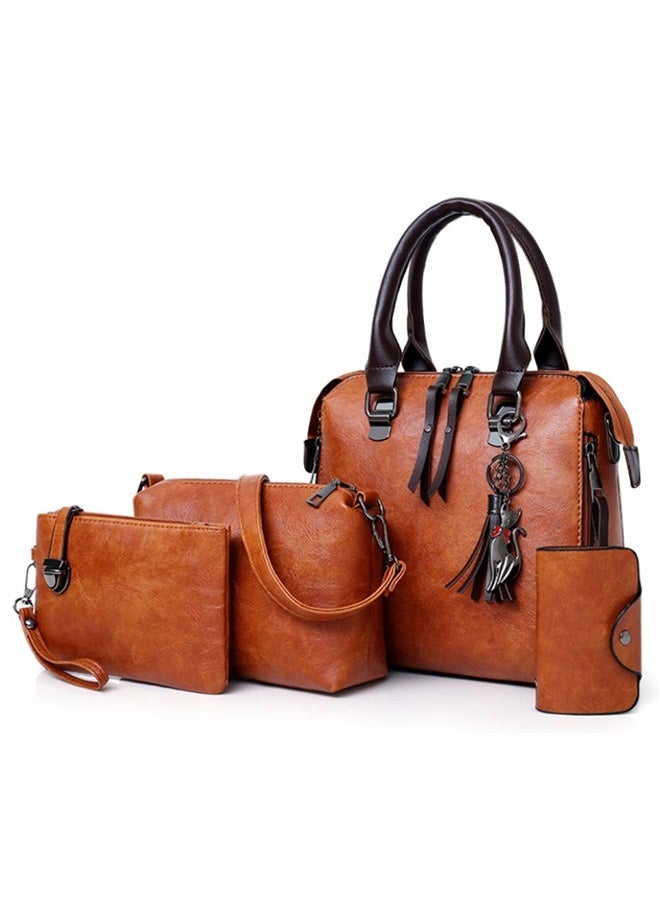 Women Fashion Handbag+Shoulder Bag+Purse+Card Purse Faux Leather Tote 4 Pieces  - Image 1