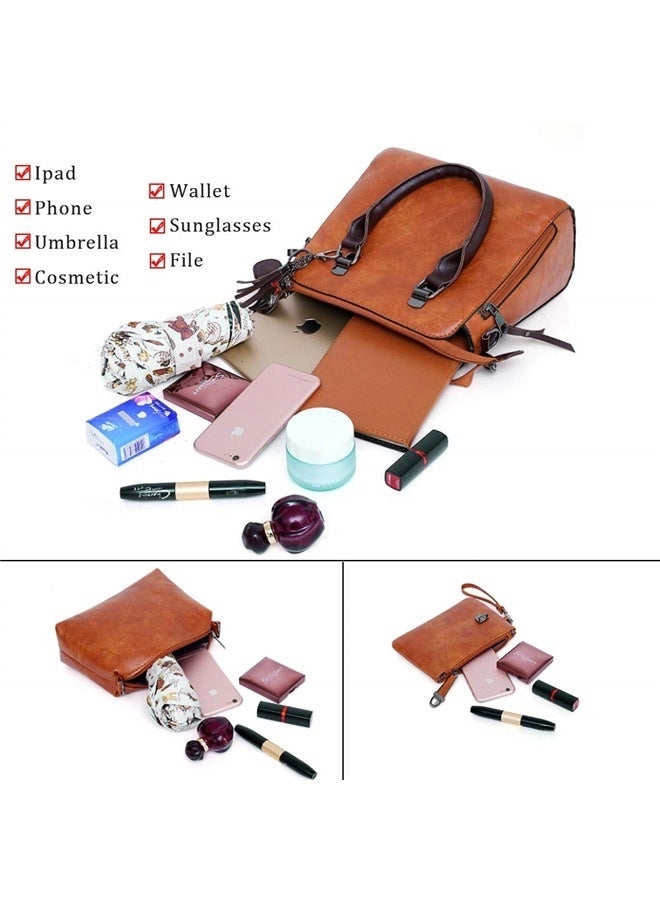 Women Fashion Handbag+Shoulder Bag+Purse+Card Purse Faux Leather Tote 4 Pieces  - Image 3