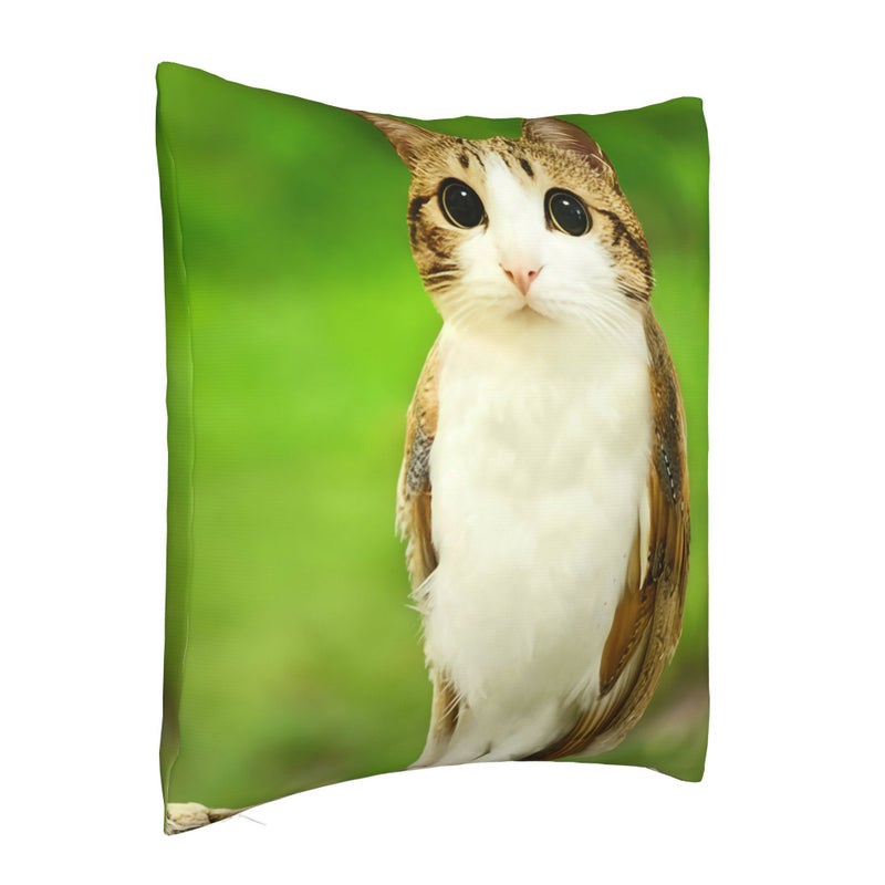 Polyester 16x16 2D Flat Cat Owl Meme Pattern Pillowcase Zip Closure Machine Washable Living Room Sofa Home Decor - Image 5