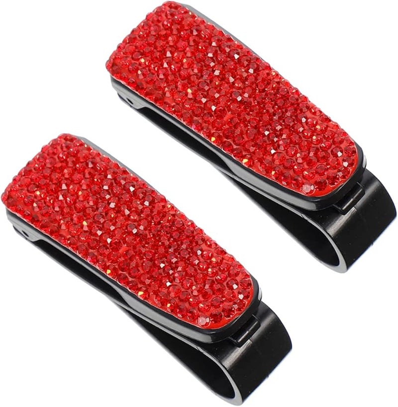 2pcs Rhinestone Car Sunglasses Holder Visor Clip Glasses Fastener Organizer Stylish Driver Accessories - Image 1