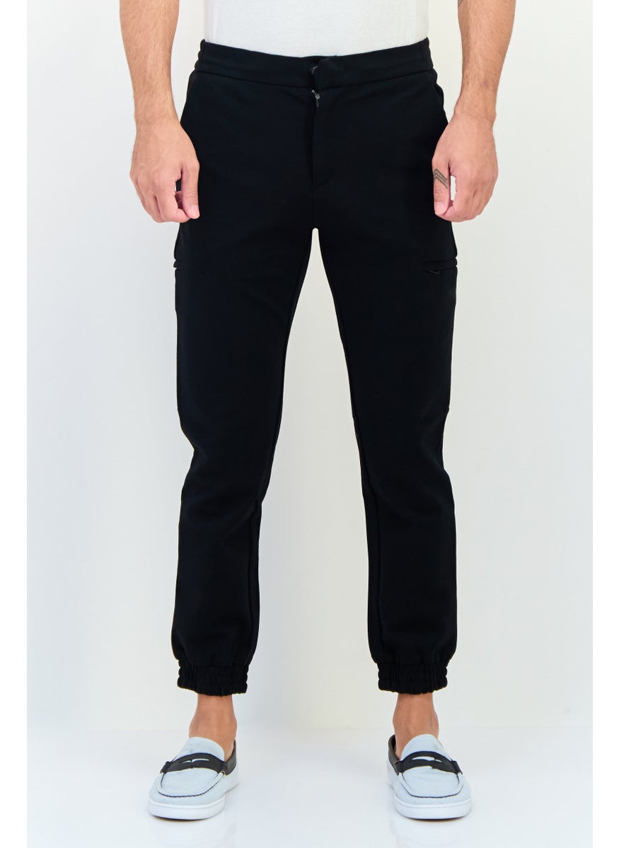 SELECTED Men Cuffed Fit Plain Jogger Pants, Black  - Image 1