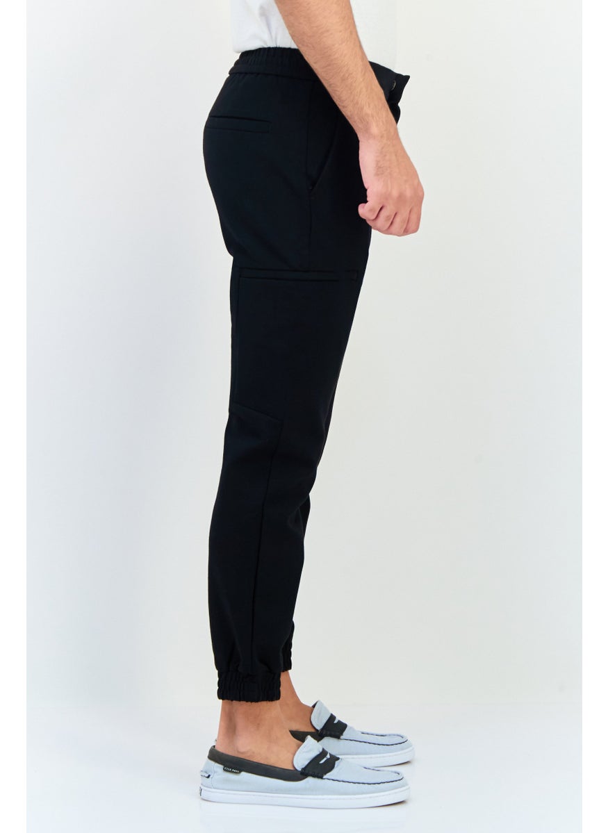 SELECTED Men Cuffed Fit Plain Jogger Pants, Black  - Image 3