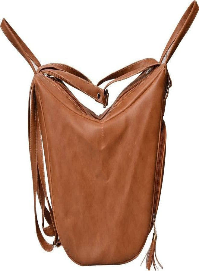 Creeper Small 8L Backpack for Women & Girls - Collage Design, Leather Ladies Purse (Tan) - Image 3