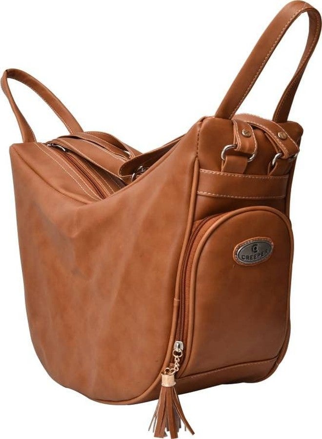 Creeper Small 8L Backpack for Women & Girls - Collage Design, Leather Ladies Purse (Tan) - Image 1