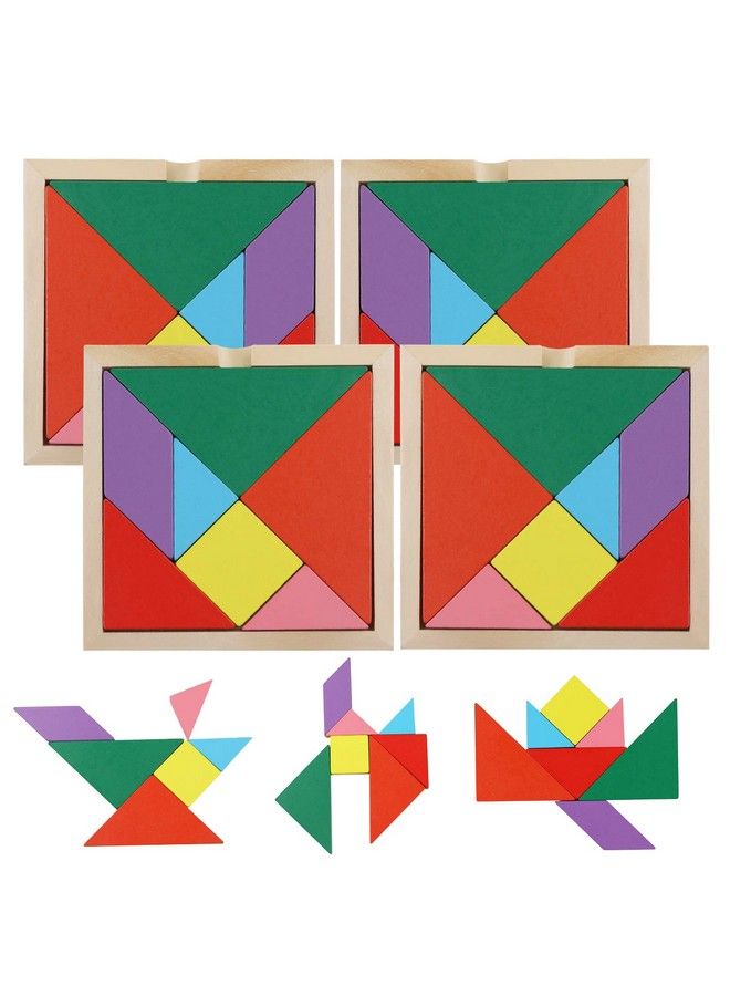 ألغاز تانغرام الخشبية، مجموعة كتاب ألغاز تانغرام مكونة من 28 قطعة، لعبة ملونة هدية تعليمية - Image 1