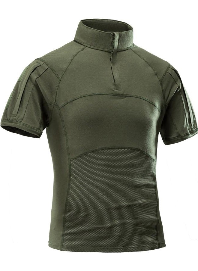 AKARMY Men's Military Short Sleeve T-Shirt, Tactical Cargo Pullover Polo Shirts, Outdoor Camo Shirt with 1/4 Zipper, Armygreen, 3XL - Image 1