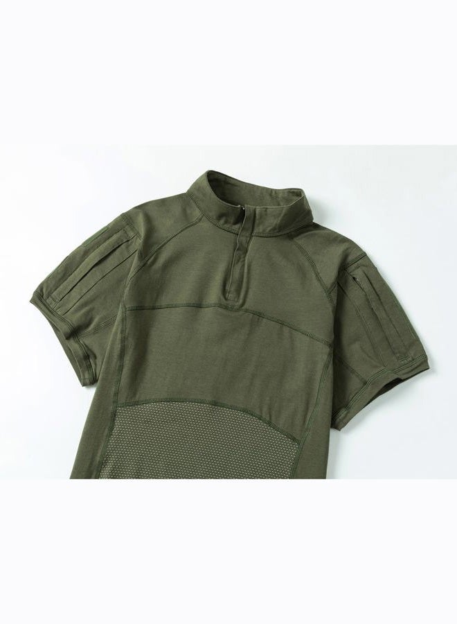 AKARMY Men's Military Short Sleeve T-Shirt, Tactical Cargo Pullover Polo Shirts, Outdoor Camo Shirt with 1/4 Zipper, Armygreen, 3XL - Image 3