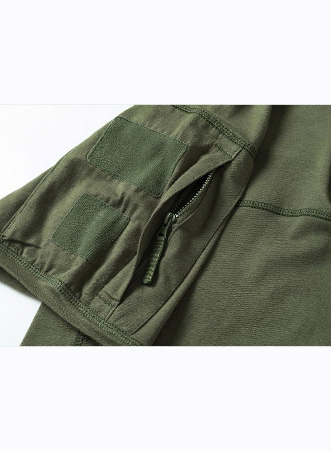 AKARMY Men's Military Short Sleeve T-Shirt, Tactical Cargo Pullover Polo Shirts, Outdoor Camo Shirt with 1/4 Zipper, Armygreen, 3XL - Image 2