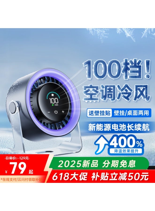 Azeada 100-speed Air Conditioner Fan | Desktop Usb Mini Fan For Office, Student Dormitory, Car, Outdoor, Vertical Small Electric Fan, Tabletop High-power Cooling - Image 1