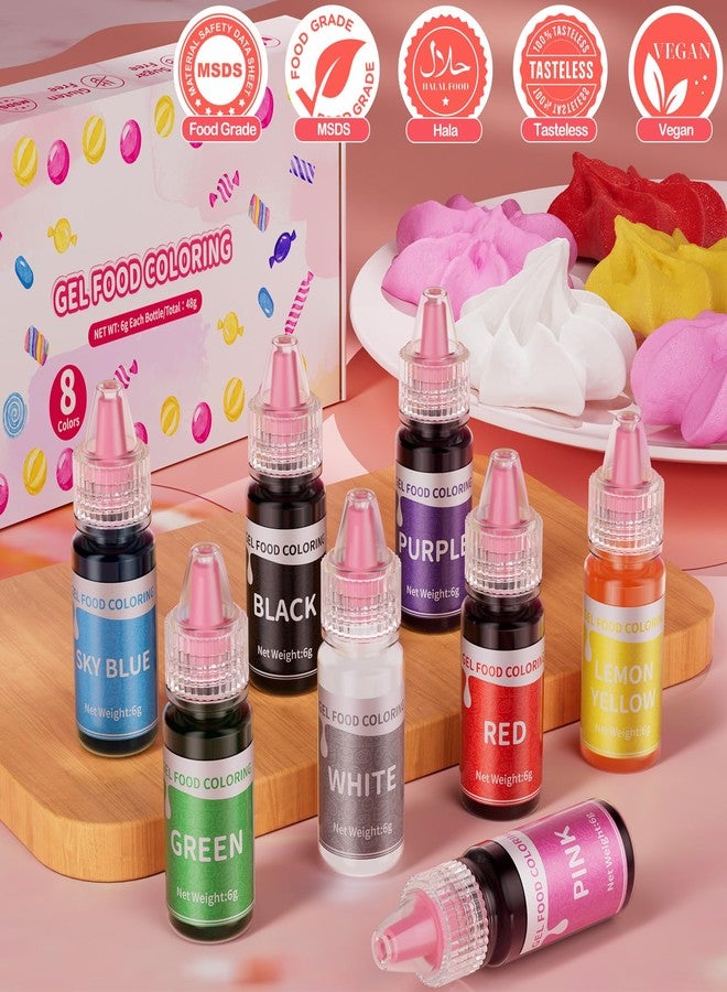 Cherrysea Gel Food Coloring Set - 8 Colors Concentrated Gel Based Food Color Food Grade Dye Flavorless Vibrant Edible Food Coloring for Cake Cookie Decorating Easter Egg Icing Fondant Baking Macaron - 6g/Bottle - Image 5