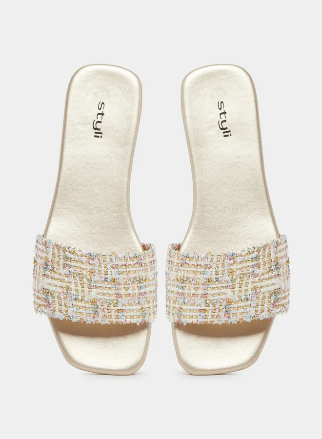 Styli Styli Textured Woven Slip-On Sandals