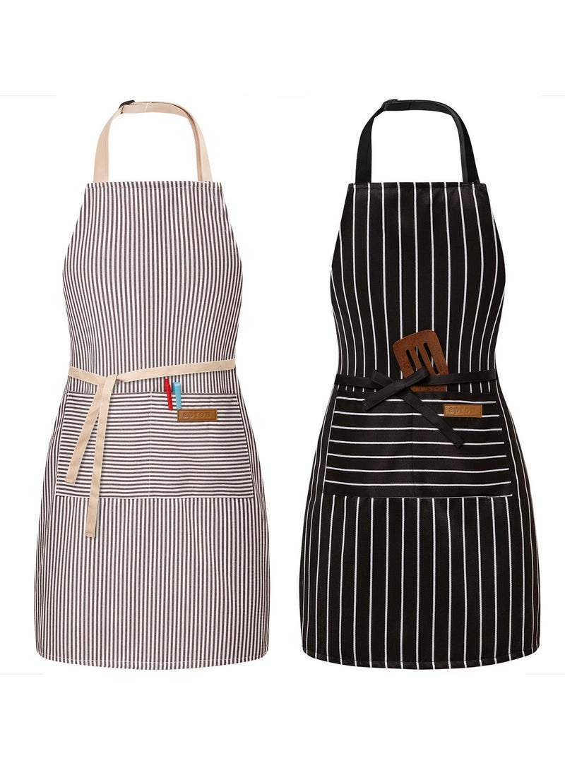 2 Pack Adjustable Bib Apron with 2 Pockets Chef Cooking Kitchen Restaurant Aprons for Women Men - Image 2