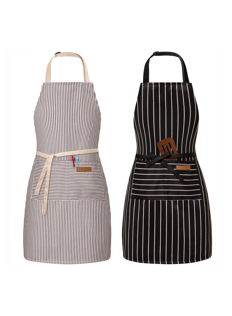 2 Pack Adjustable Bib Apron with 2 Pockets Chef Cooking Kitchen Restaurant Aprons for Women Men - Image 4