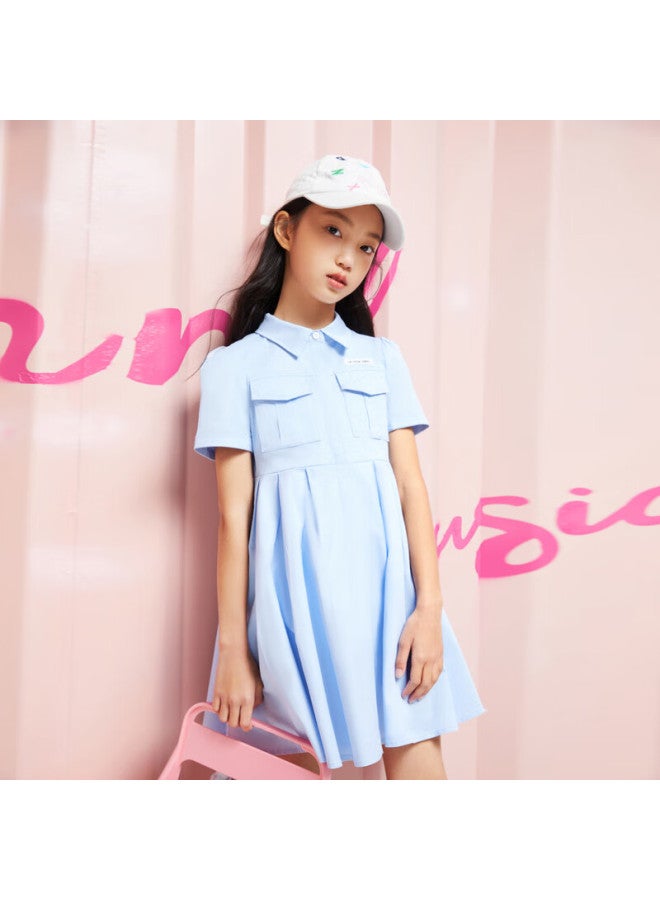 Annil Girls' Short Sleeve Pleated Dress Summer Literary Workwear Style Light And Breathable Dress - Image 2