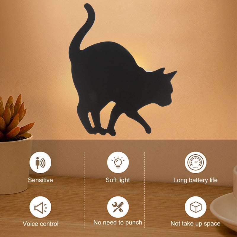 1pc Lovely Cat Shaped Control Light Control Night Light Wall Lamp - Image 1
