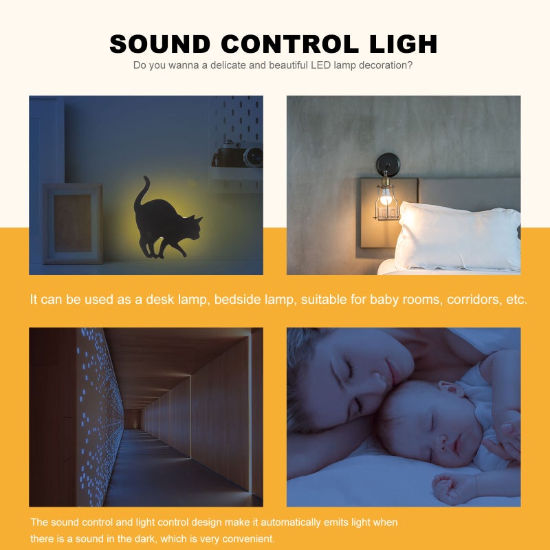 1pc Lovely Cat Shaped Control Light Control Night Light Wall Lamp - Image 3