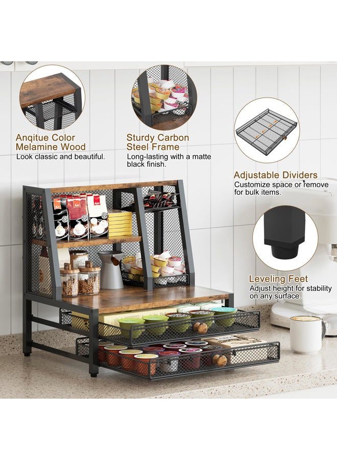 TQVAI Coffee Bar Organizer, Maximize Small Countertop Space, 70 Standard Capsules Capacity with Sliding Pods Drawer, 4-Tier Coffee Station Organizer for Home Kitchen Office Commercial - Image 4