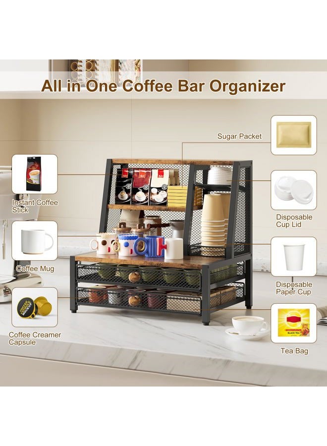 TQVAI Coffee Bar Organizer, Maximize Small Countertop Space, 70 Standard Capsules Capacity with Sliding Pods Drawer, 4-Tier Coffee Station Organizer for Home Kitchen Office Commercial - Image 2