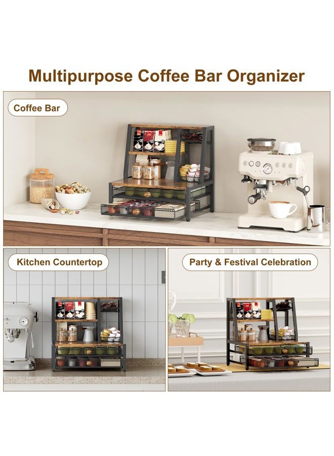 TQVAI Coffee Bar Organizer, Maximize Small Countertop Space, 70 Standard Capsules Capacity with Sliding Pods Drawer, 4-Tier Coffee Station Organizer for Home Kitchen Office Commercial - Image 5