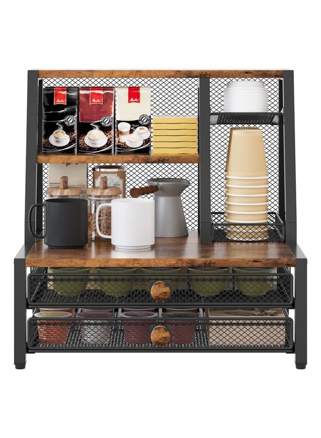 TQVAI Coffee Bar Organizer, Maximize Small Countertop Space, 70 Standard Capsules Capacity with Sliding Pods Drawer, 4-Tier Coffee Station Organizer for Home Kitchen Office Commercial - Image 1