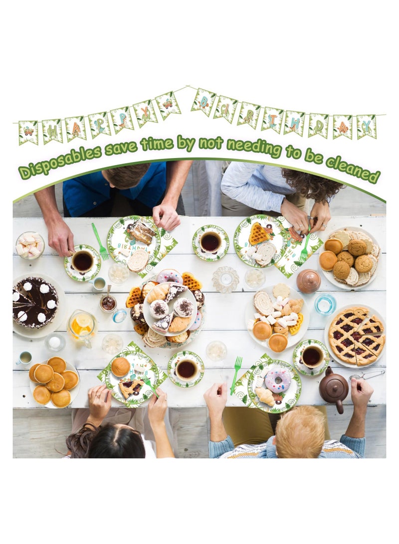 SOLARAE Dinosaur Party Supplies Kit for 24 Guests, 97 Pcs Disposable Dinosaur Party Tableware, Including Plates, Forks, Napkins, Bunting, Perfect for Kids' Dinosaur, Themed Birthdays and Baby Showers - Image 5