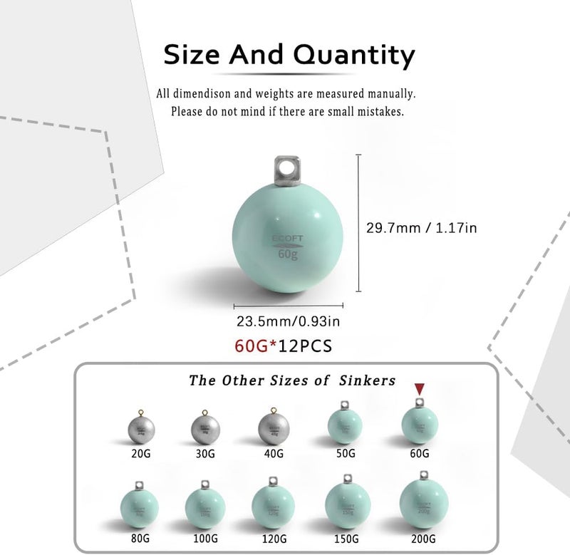ECOFT Lead Free Fishing Weights Sinkers 20g-200g Coated Egg Sinkers Cannonball Weights Assorted Sizes Bag and Fishing Weights Assortment Box Non-Lead Fishing Weights Saltwater Freshwater - Image 2