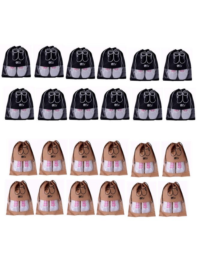 Lify حقائب أحذية السفر من ليفي، حقائب توت أحذية سفر محمولة غير منسوجة - منظمات التعبئة للرجال والنساء - أسود (12 قطعة) + بيج (12 قطعة) - حزمة ضخمة مكونة من 24 قطعة - Image 1