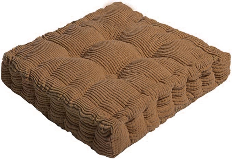 ChezMax Floor Pillow & Cushion, Large Meditation Chair Cushions, Thick Square Seat Pad, Soft Velvet Tufted Seating Pouf for Indoor/Outdoor Yoga Bench Rocking Chair Room Tatami Sofa, Brown 16" x 16" - Image 1