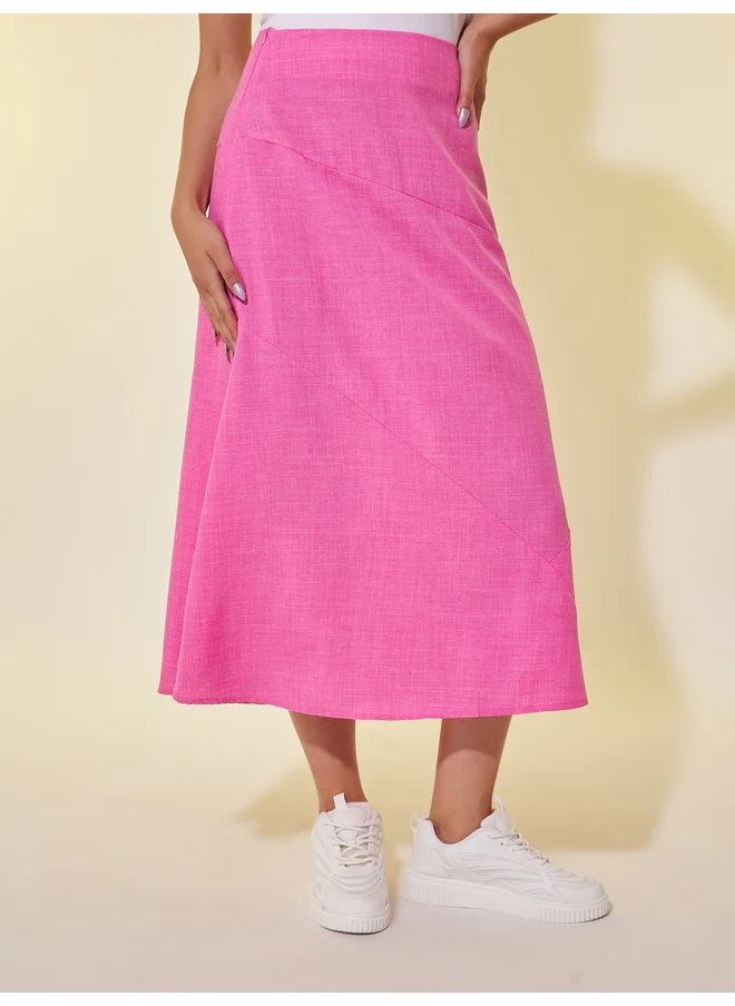 تايك تو Take Two Plain Side Zipper A-Line Midi Skirt