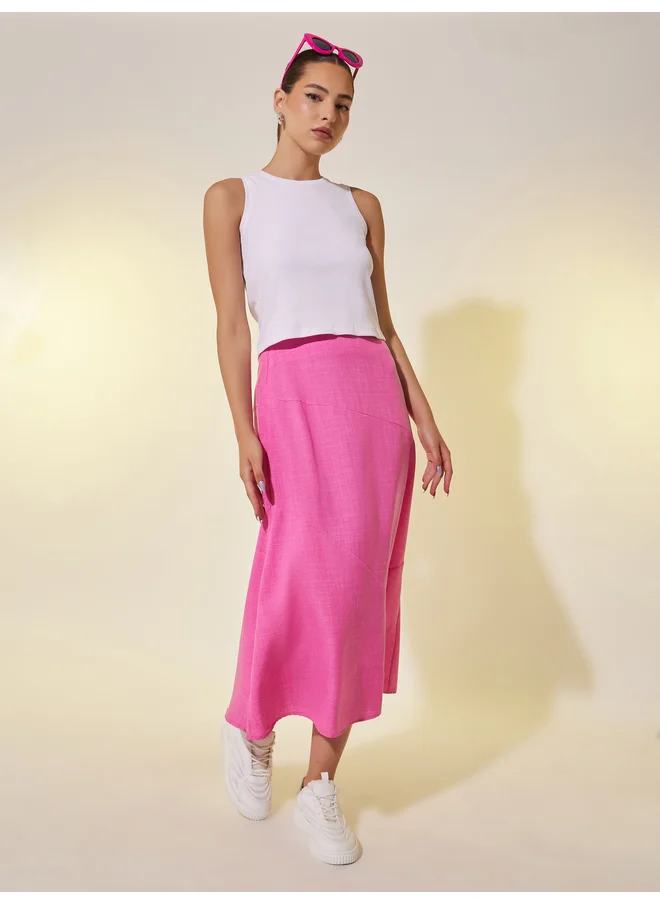 تايك تو Take Two Plain Side Zipper A-Line Midi Skirt