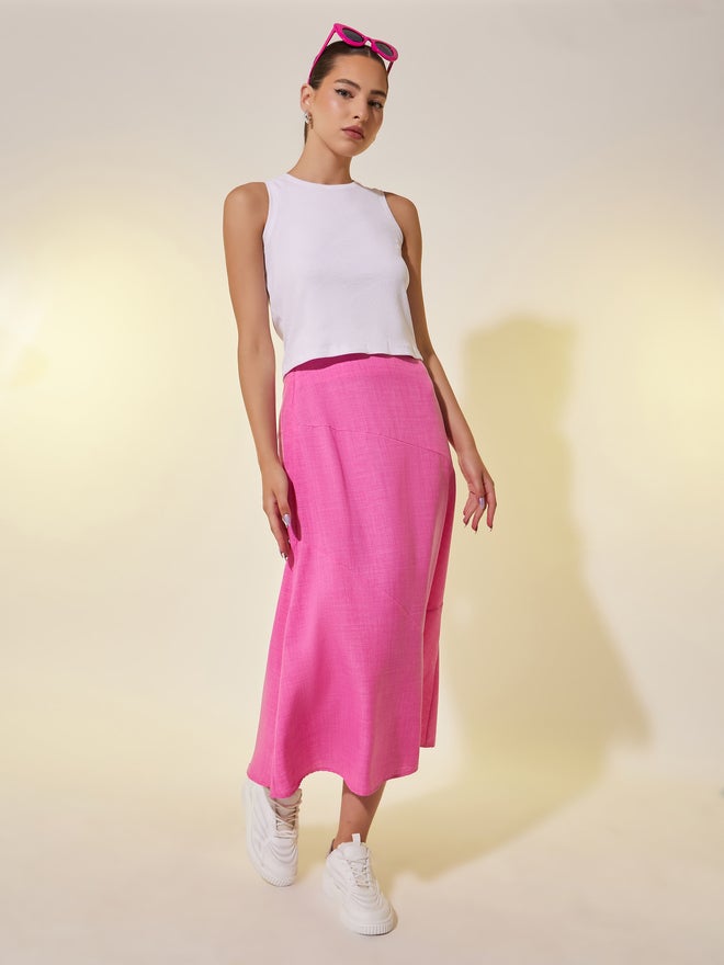 Take Two Take Two Plain Side Zipper A-Line Midi Skirt  - Image 1