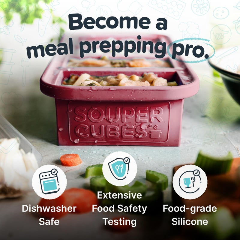 Souper Cubes 1 Cup Silicone Freezer Molds - Soup Cubes Perfect for Storing Broth, Rice, Leftovers and More - Silicone Freezer Trays with Lids for Meal Prep - Cranberry - 1-Pack - Image 3