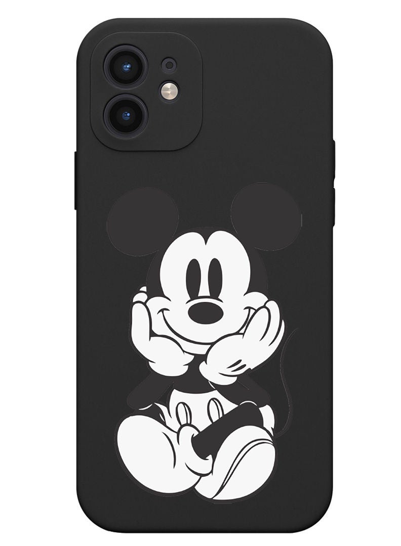 Theodor Protective Slim Fit Case Liquid Silicone Cover with Full Body Protection Anti-Scratch Shockproof Case For iPhone 12 Black  - Mickey - Image 1