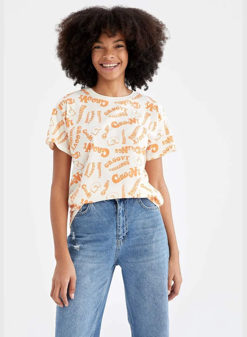 ديفاكتو Regular Fit Short Sleeve Printed T-Shirt