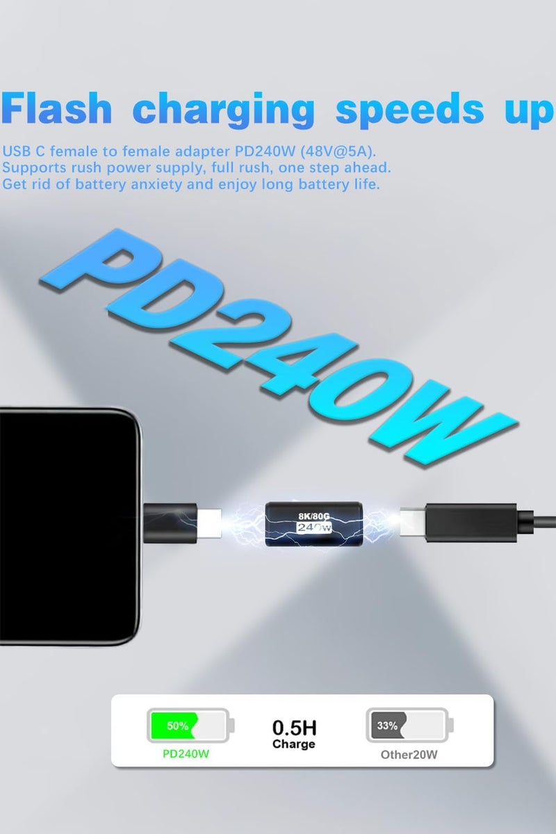 Duttek 80Gbps USB C Female to Female Adapter (240W Fast Charging and 8K@60Hz Video) USB C Coupler Bidirectional Converter for iPad, MacBook,Thunderbolt 5/4 and Type-C Devices (2Pack) - Image 3