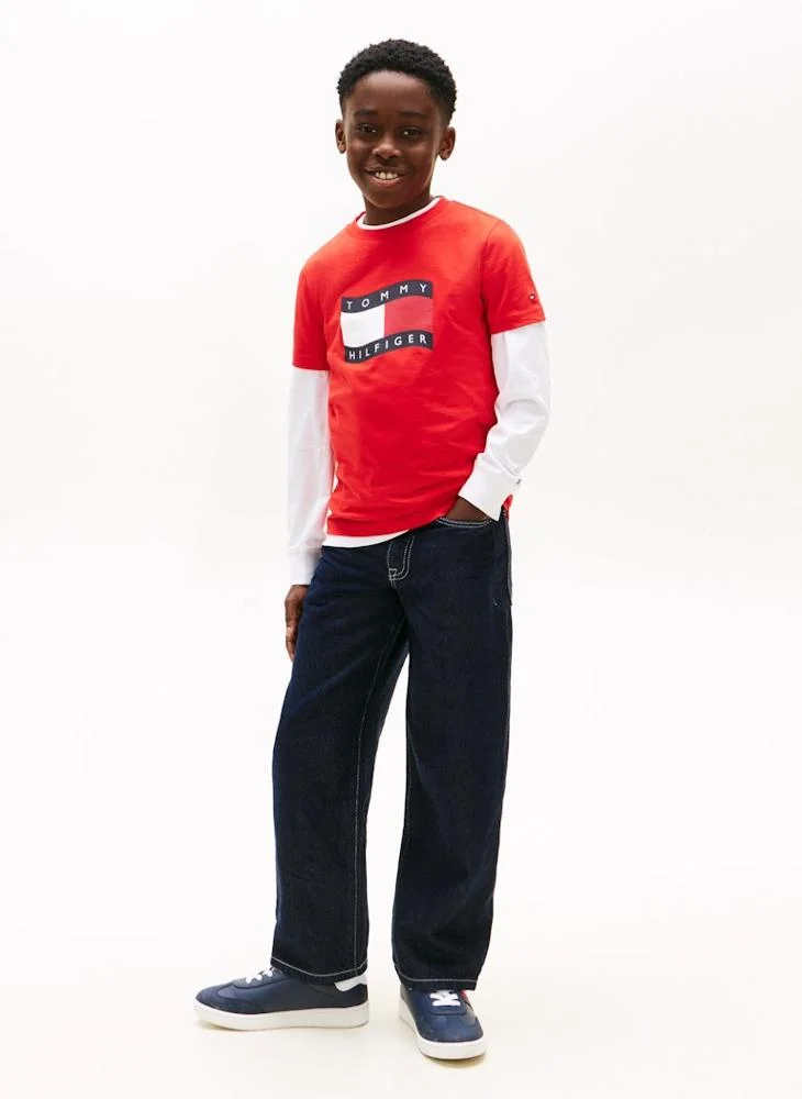 Tommy Hilfiger Rapid Red Wavy Flag Jersey Crew Neck T-Shirt for Men | Best Price UAE