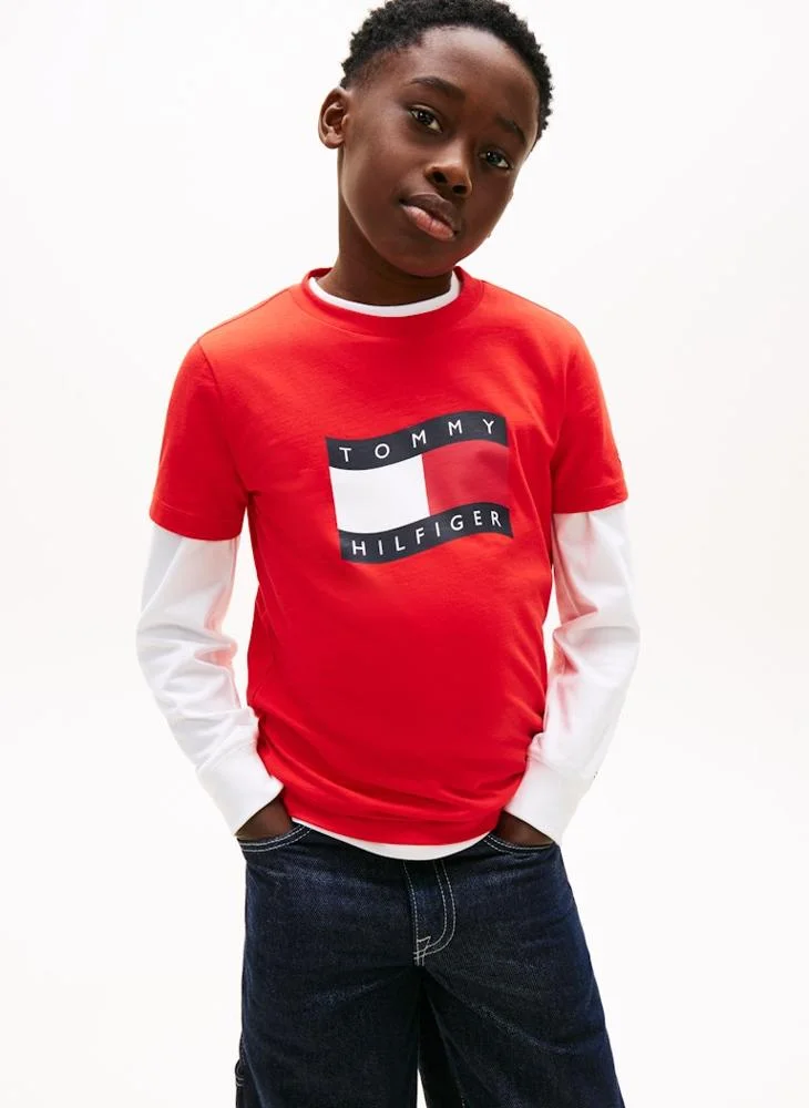 TOMMY HILFIGER Kids Wavy Flag Crew Neck T-Shirt