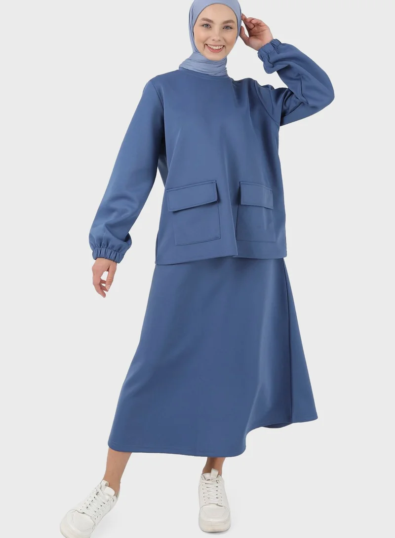 Benin by modanisa Pocket Detail Top & Skirt Set
