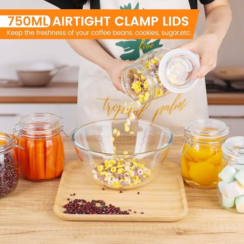 HEXONIQ® Clip Top Glass Jar 750ml, Airtight Glass Storage Jars with Lids, Kitchen Storage Container Round Preserving Jar for Ping Cereal,Pasta, Sugar, Beans, Spice, 14.2x10.9 cm, Pack of 2 - Image 3