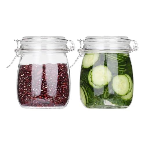 HEXONIQ® Clip Top Glass Jar 750ml, Airtight Glass Storage Jars with Lids, Kitchen Storage Container Round Preserving Jar for Ping Cereal,Pasta, Sugar, Beans, Spice, 14.2x10.9 cm, Pack of 2 - Image 1