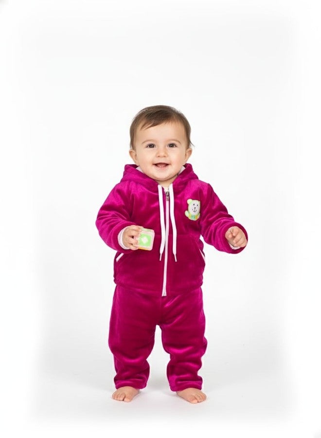 NPRC Pink Velour Hooded Tracksuit Set 2-Piece Plus Jogger And Zip-Up Hoodie For Babies (1-2 Years) - Image 4