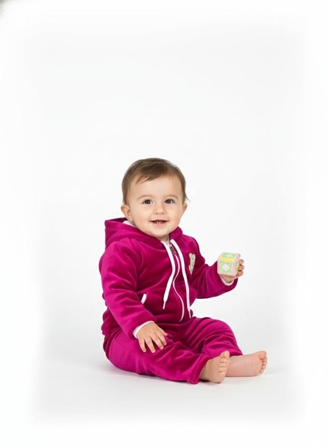 NPRC Pink Velour Hooded Tracksuit Set 2-Piece Plus Jogger And Zip-Up Hoodie For Babies (1-2 Years) - Image 3