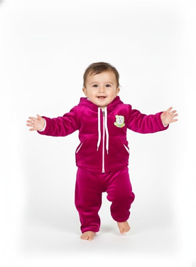 NPRC Pink Velour Hooded Tracksuit Set 2-Piece Plus Jogger And Zip-Up Hoodie For Babies (1-2 Years) - Image 2