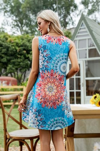 SimpleFun Boho Dress for Women Summer Casual Cotton Sleeveless Dresses Floral Print Sundress Bohemina Blue L - Image 5
