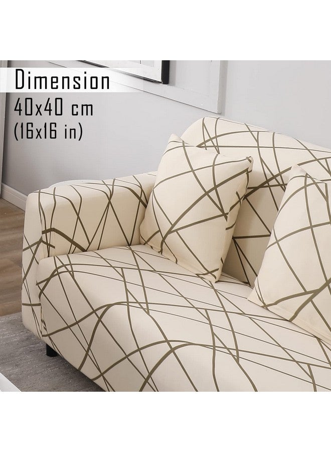 HOKIPO غطاء وسادة قابل للتمدد لكنبة 16x16 عبوة من 2، خط تجريدي بيج (AR-4098-D23*2)، 40x 0.1 سم - Image 2